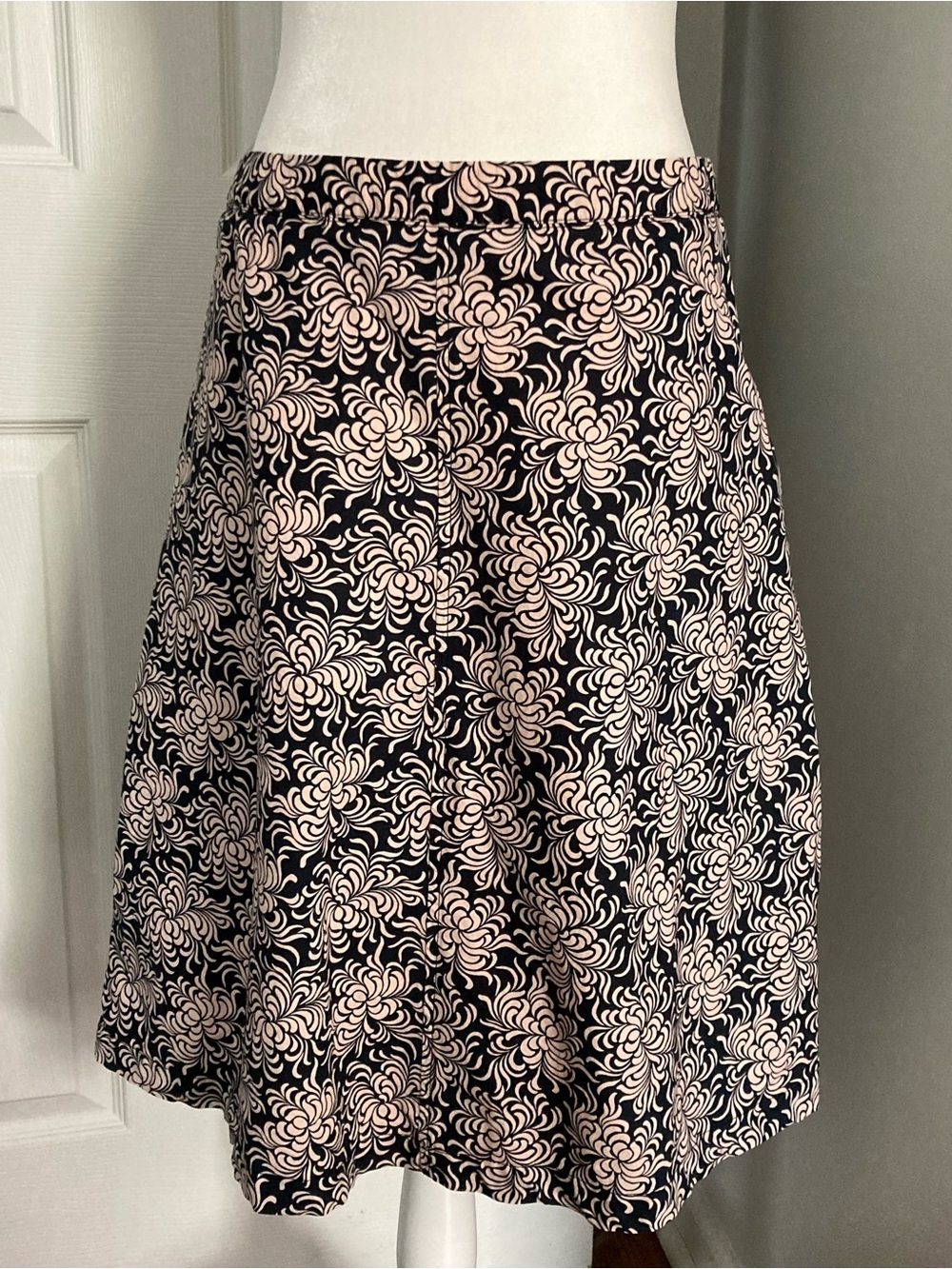 Vintage 2004 GAP Navy Blue Peachy Pink Abstract Floral Print A-Line Skirt